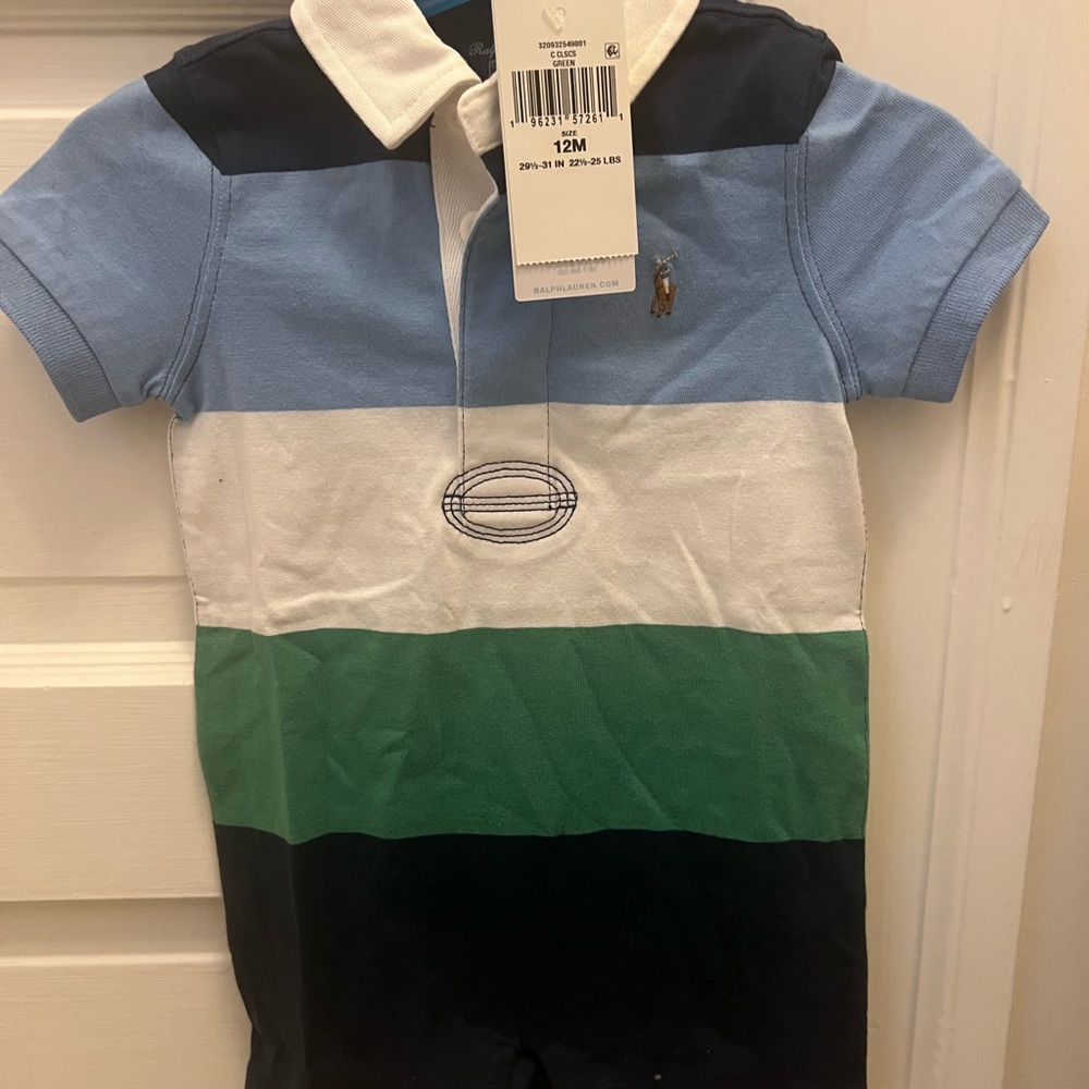 Ralph Lauren Blue and White Polo Romper